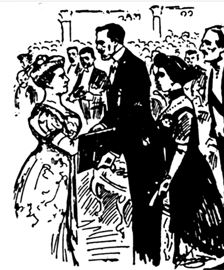 Illustration of Selma Lagerlöf receiving the Nobel Prize in Literature from King Gustav V.