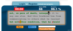 Screenshot of online typing test, 66 wpm, 99 percent accuracy.