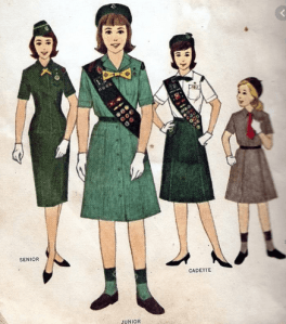 Pictures of girl scout uniforms, 1960s.