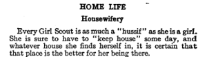 Selection from 1916 Girl Scout handbook on housewifery.