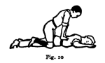 Drawing of a person performing resuscitation, 1916.