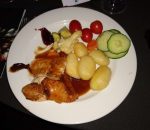 plate of food, turkey and potatoes and cranberry sauce