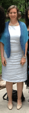 Mary Grace McGeehan in dress with knit scarf, Tegucigalpa, Honduras, 2012.