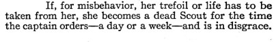 Passage from 1916 Girl Scout handbook about disgraced scouts becoming "dead scouts."