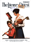 Cover, Literary Digest, May 10, 1919, mother reading schoolbook while annoyed son holds hoe.