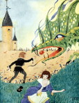 Maurice Day illustration, boy and girl with dragon, The Firelight Fairy Book.