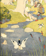 Man shooting duck, illustration by Boyd Smith, Mother Goose Nursery Rhymes.