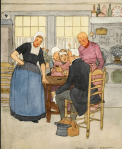 Maginel Wright Enright illustration, Hans Brinker, people around table.