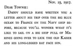 Text from Daddy Pat of the Marines referring to "the old Kaiser and his long-legged rat face son."