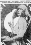 Photograph of Helen Lee Worthing with headline Loser in Bout Between Chorus Girls Takes Poison Tablets for Headaches.