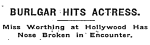 New York Times headline, Burglar Hits Actress.