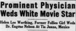 Headline: Prominent Physician Weds White Movie Star