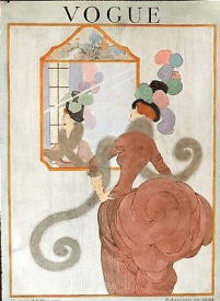 Helen Dryden Vogue cover, February 15, 1920, woman looking in mirror.