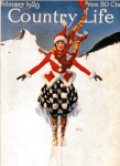 Country Life magazine cover, February 1920, woman skiing.