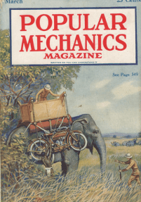 Popular Mechanics cover, March 1920, elephant hunt.