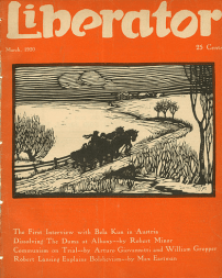 J.J. Lankes Liberator cover, March 1920, woodcut of horse and cart.