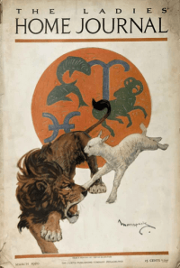Carton Moore-Park Ladies' Home Journal cover, March 1920, lion and lamb with astrological signs.