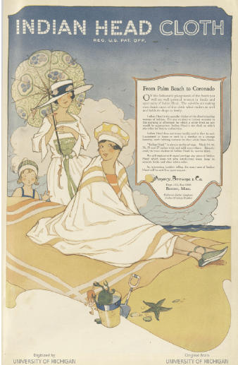 Indian Head Cloths ad, women at beach, Ladies' Home Journal, April 1920.