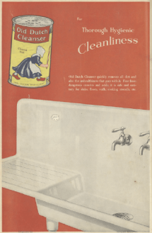 Old Dutch Cleanser ad, sink on red background, Ladies' Home Journal, 1920.