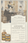 Johnson's Prepared Wax ad, maid holding up can of wax, Ladies' Home Journal, 1920.
