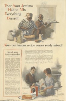 Aunt Jemima ad, Aunt Jemima and man making food, Ladies' Home Journal, 1920.