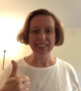 Mary Grace McGeehan haircut thumbs-up, May 2020.