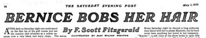 Headline, Bernice Bobs Her Hair by F. Scott Fitzgerald, Saturday Evening Post, May 1, 1920.