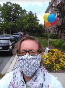 Mary Grace McGeehan outdoors in mask, May 2020.