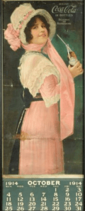October 1914 Coca-Cola calendar, woman drinking through straw.