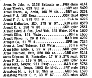 New York telephone directory listings, 1920.