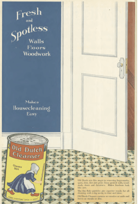 Old Dutch Cleanser ad, can of cleanser on linoleum floor, Ladies' Home Journal, 1920.