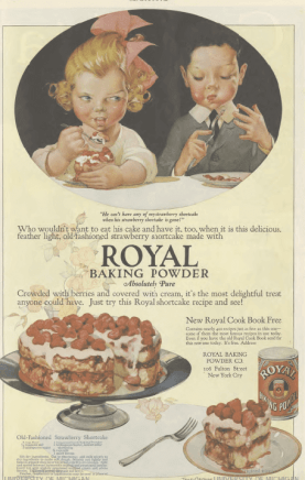 Royal Baking Powder ad, children eating cake, Ladies' Home Journal, 1920.