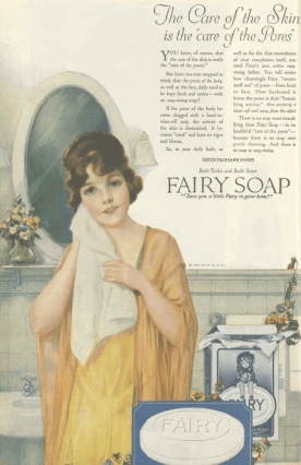 Fairy soap ad, woman drying herself with towel, Ladies' Home Journal, 1920.