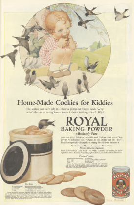 Royal Baking Powder ad, children eating cake, Ladies' Home Journal, 1920.