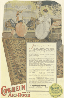 Congoleum linoleum ad, women sitting on porch, Ladies' Home Journal, 1920.