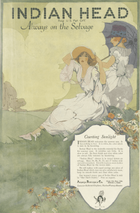 Indian Head cloth ad, women sitting on hill, Ladies' Home Journal, 1920.