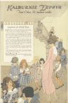 Kalburnie Zephyr gingham ad, girls with teacher at school, Ladies' Home Journal, 1920.