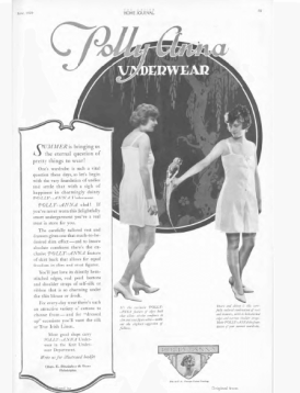 Polly Anna underwear ad, women in underwear with parrot, Ladies' Home Journal, 1920.