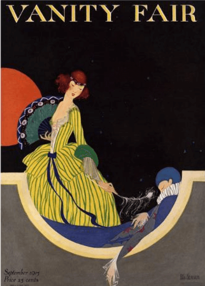 Vanity Fair cover, September 1915, Rita Senger, woman with sleeping Pierrot.