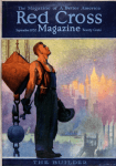 Red Cross cover, September 1920, Gerrit Beneker, worker in front of skyline.
