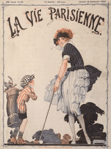 La Vie Parisienne, September 18, 1920, woman playing golf with caddy.