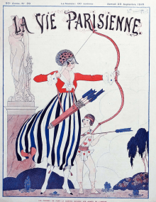 La Vie Parisienne cover, September 25, 1915, woman shooting arrow.