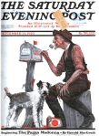 Saturday Evening post cover, September 25, 1920, Alfred E. Orr, man painting name on mailbox.