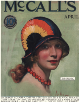 McCall's cover, April 1924, Neysa McMein, woman wearing colorful hat.
