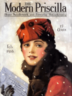 Edna Crompton Modern Priscilla cover, February 1918, woman with letter.