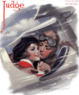 Edna Crompton Judge magazine cover, pilot and woman in plane.