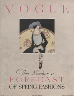 Vogue cover, Harriet Meserole, 1919, woman on white background.