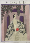 Harriet Meserole Vogue cover, 1924, woman in kimono outside house.