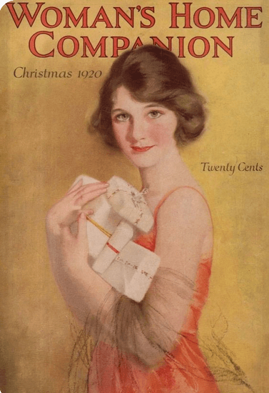 Woman's Home Companion December 1920 cover, woman with packages.