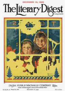 Literary Digest December 1920 Rockwell cover, children looking into toy story window.